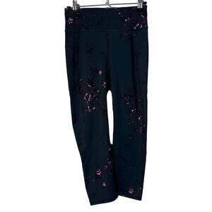 Women’s Sweaty Betty The Zero Gravity Teal Floral Print Work Out Crop Legging XS
